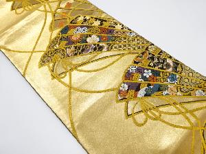 檜扇に蝶・花古典柄模様織出し袋帯